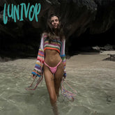 Lunivop Fashion Rainbow Knit Tops Elegant Long Sleeve Pullovers Round Neck Sexy Cover-Ups Stripe